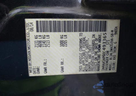 2014 Nissan Maxima 3.5 Sv from USA, damaged, VIN 1N4AA5AP6EC493365